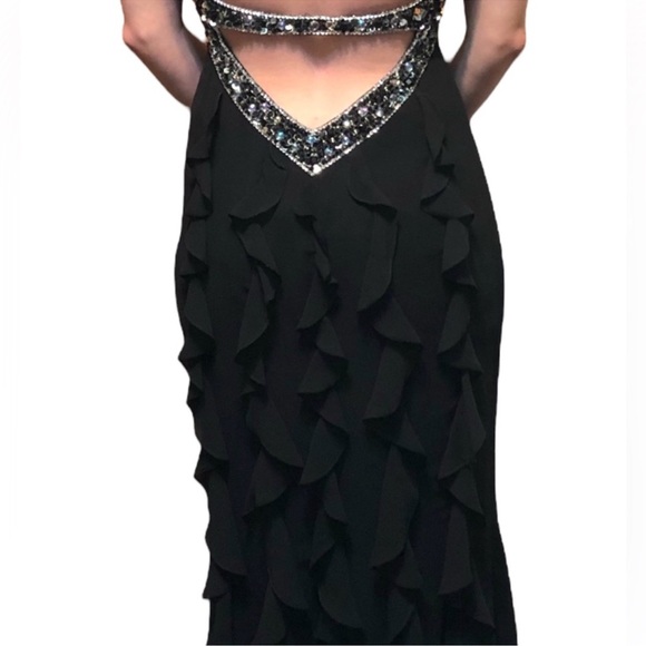 SUGARPLUM | BLACK SEQUIN AND RUFFLED GOWN - Picture 6 of 8